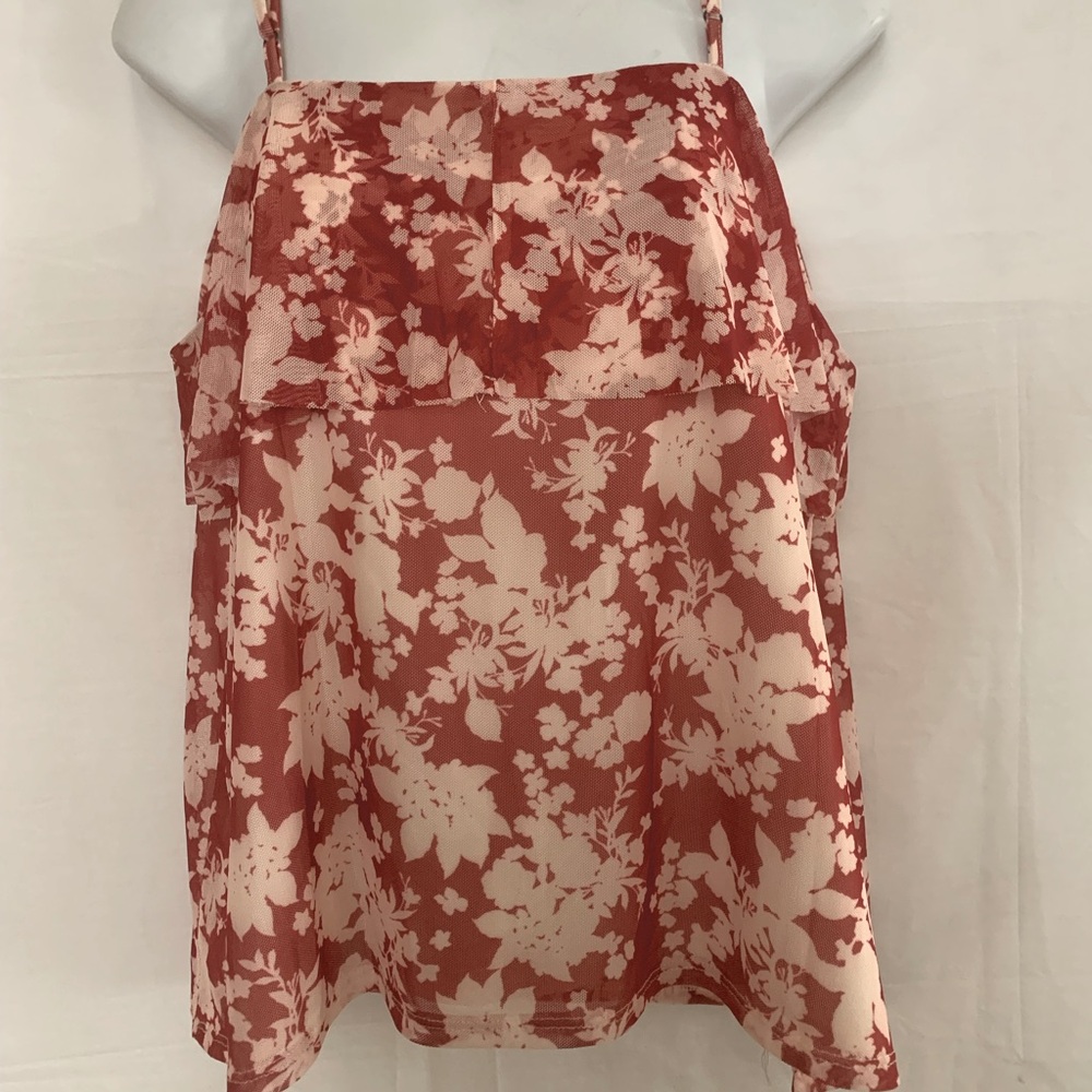 Floral Red and Cream Women's Top